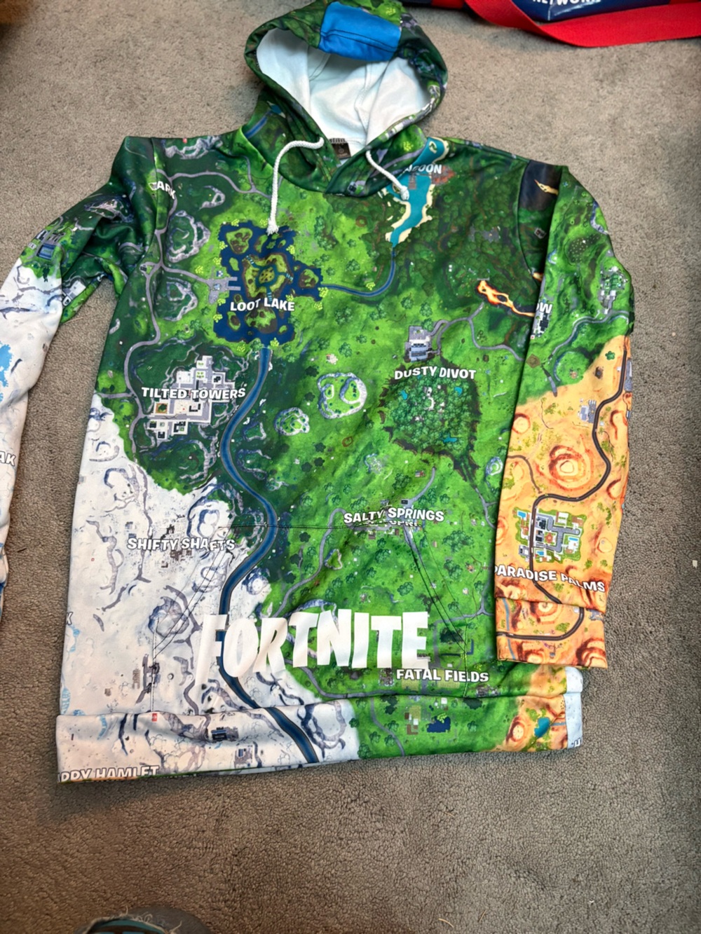 Fortnite Map-Print Hoodie Puffer Jacket - Green Multi